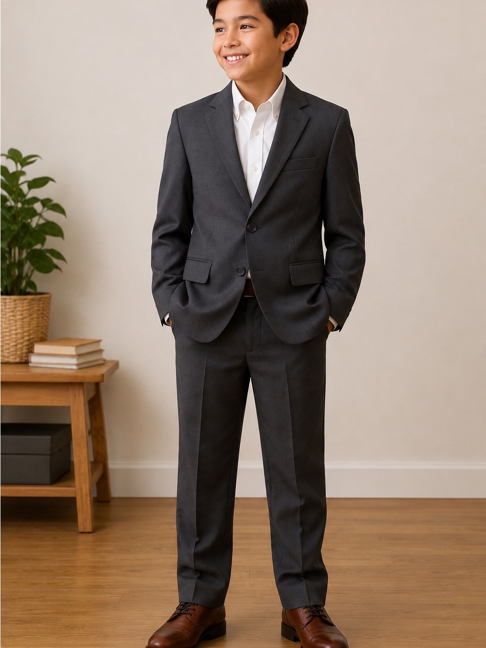IZOD Boys 2-Piece Charcoal Gray Suit + FREE White Dress Shirt – Size 10